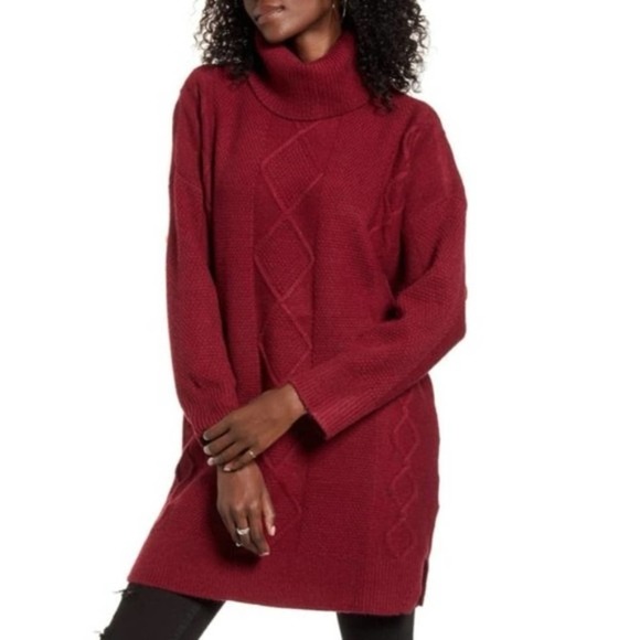 MINKPINK Lesley Cable Wine Red Knit Tunic Sweater